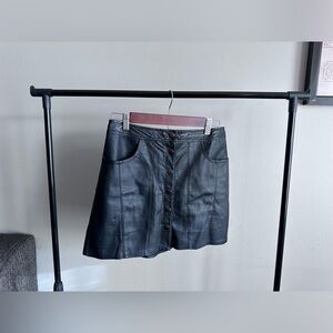 Express Women's Faux Leather Skirt Size 2 Black Front Button Closure Pockets